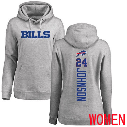 NFL Women Buffalo Bills #24 Taron Johnson Ash Backer Pullover Hoodie Sweatshirt->buffalo bills->NFL Jersey